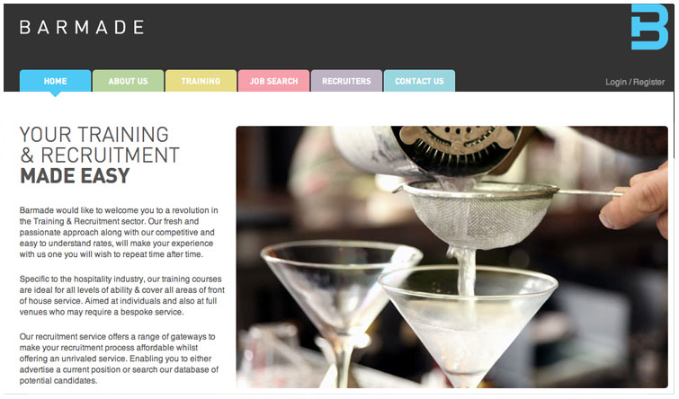 Front page image of the Barmade website website