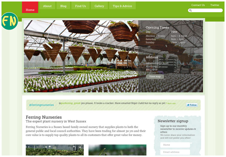 Front page image of the Ferring Nurseries website