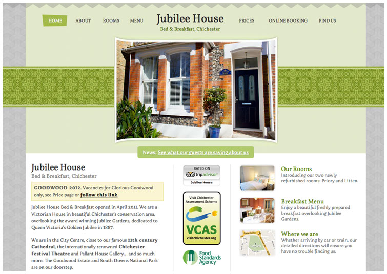 Front page image of the Jubilee House Chichester website